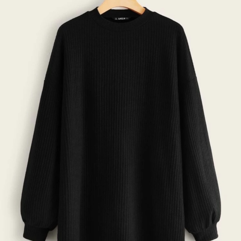 SHEIN Drop Shoulder Mock-Neck Rib Knit Dress